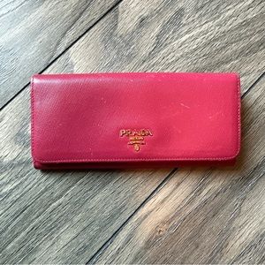 Prada Continental Wallet Pink Saffiano Leather